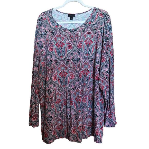 J Jill Wearever Collection Top Womens 3X Multicolor Paisley Boho Stretch Blouse - Picture 1 of 9